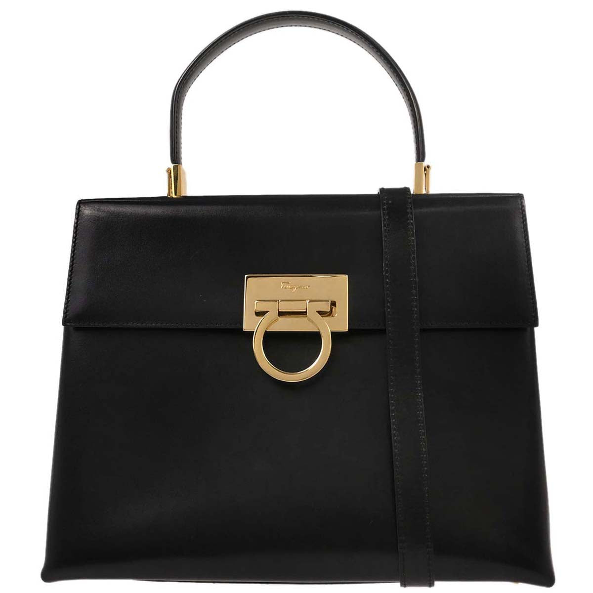 Salvatore Ferragamo Black Gancini 2way Shoulder Handbag