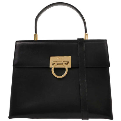 Salvatore Ferragamo Black Gancini 2way Shoulder Handbag