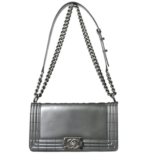 Boy Chanel Gray Patent Leather Medium Shoulder Bag