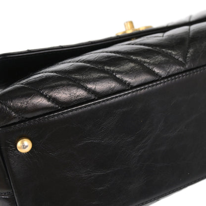 Chanel 2018 Black Calfskin Chevron Coco Handle 2way Shoulder Handbag