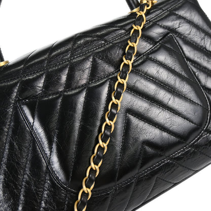 Chanel 2018 Black Calfskin Chevron Coco Handle 2way Shoulder Handbag