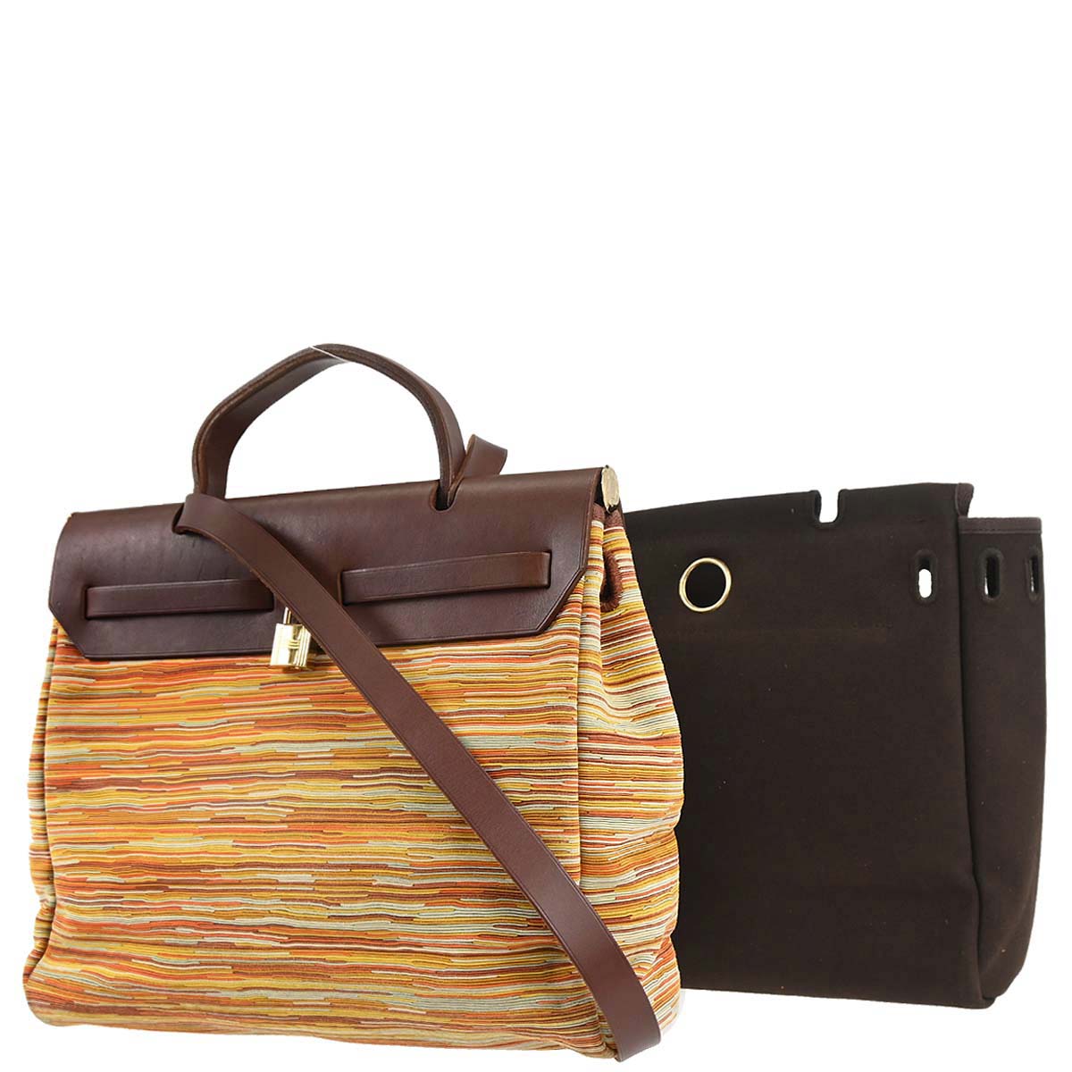 Hermes Brown Vibrato Toile Officier Herbag PM 2 in 1 Shoulder Handbag