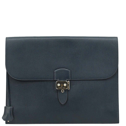 Hermes Navy Courchevel Sac a Depeches Clutch Bag