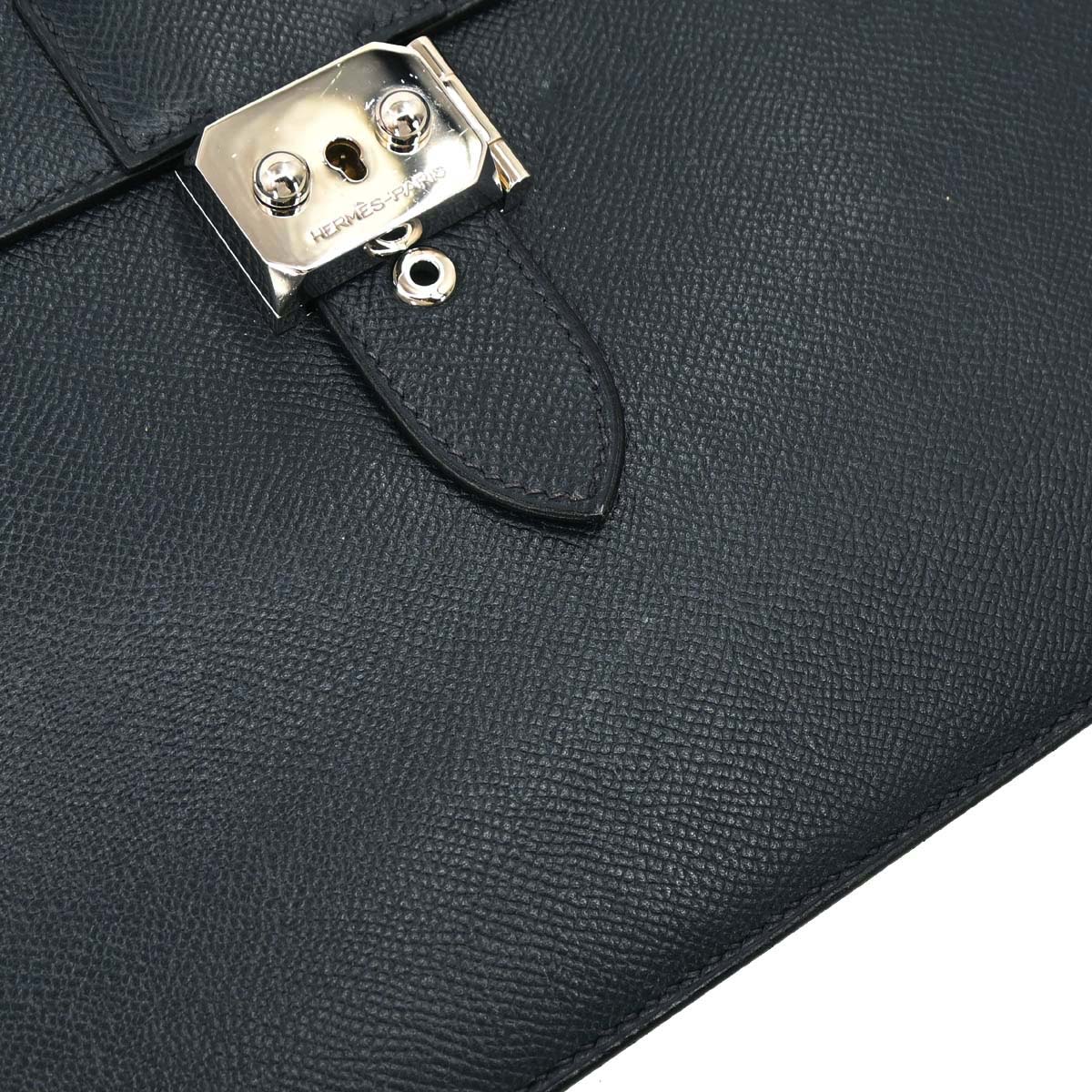Hermes Navy Courchevel Sac a Depeches Clutch Bag