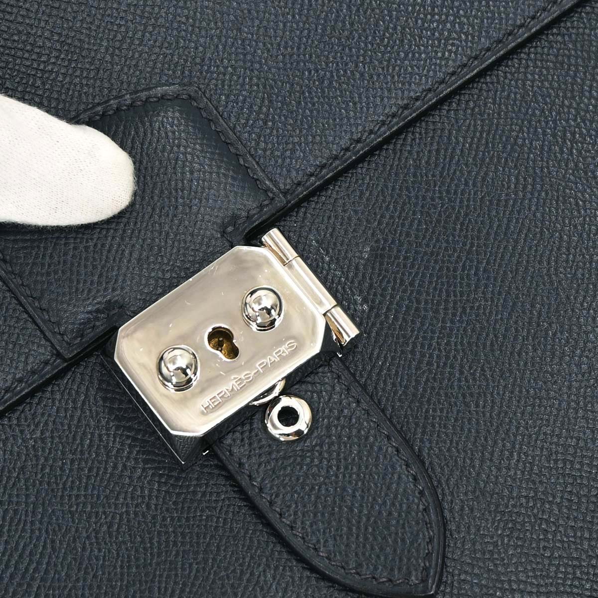 Hermes Navy Courchevel Sac a Depeches Clutch Bag