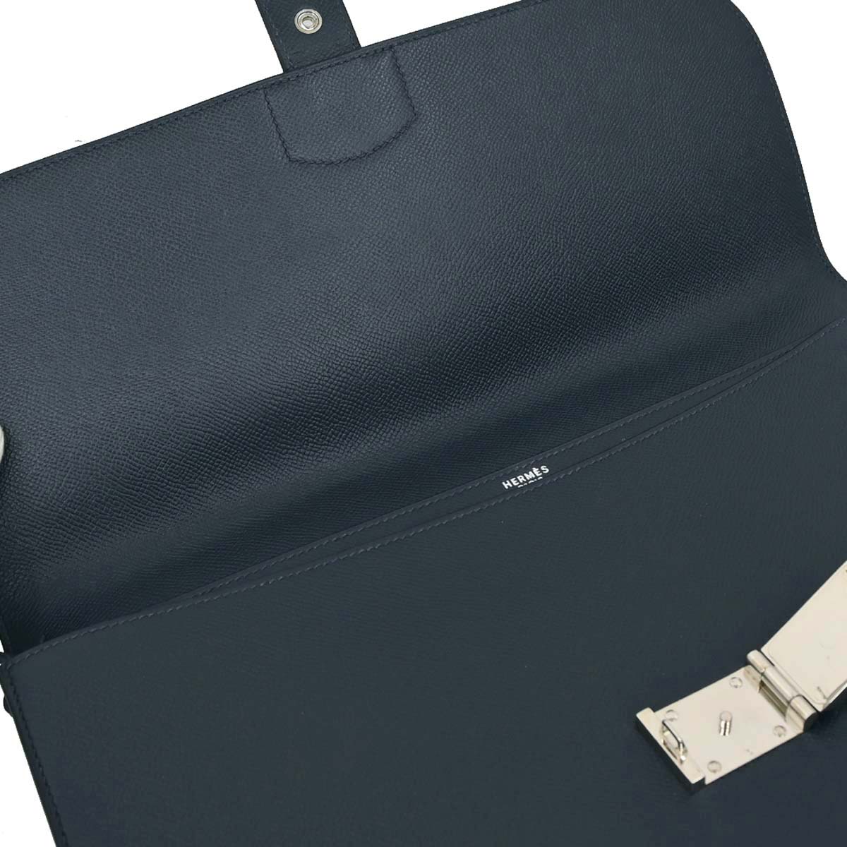Hermes Navy Courchevel Sac a Depeches Clutch Bag