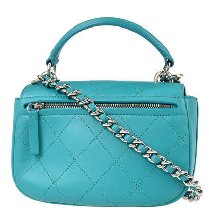 Chanel 2017 Turquoise Blue Calfskin Top Handle 2way Shoulder Handbag