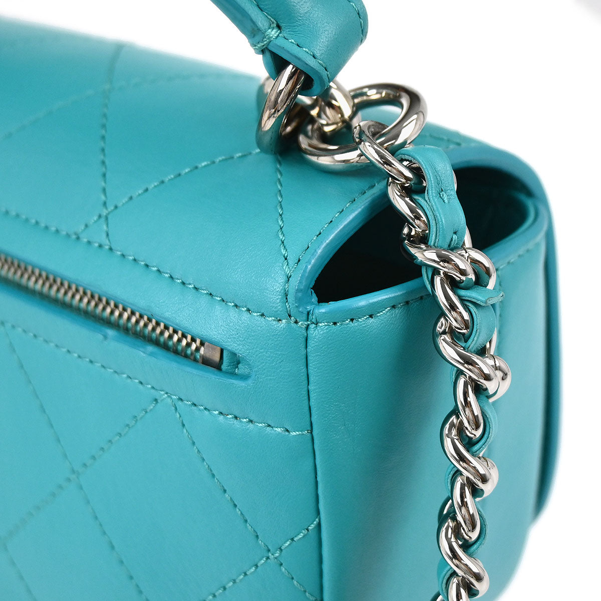 Chanel 2017 Turquoise Blue Calfskin Top Handle 2way Shoulder Handbag