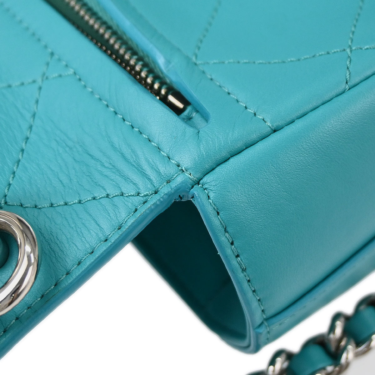 Chanel 2017 Turquoise Blue Calfskin Top Handle 2way Shoulder Handbag
