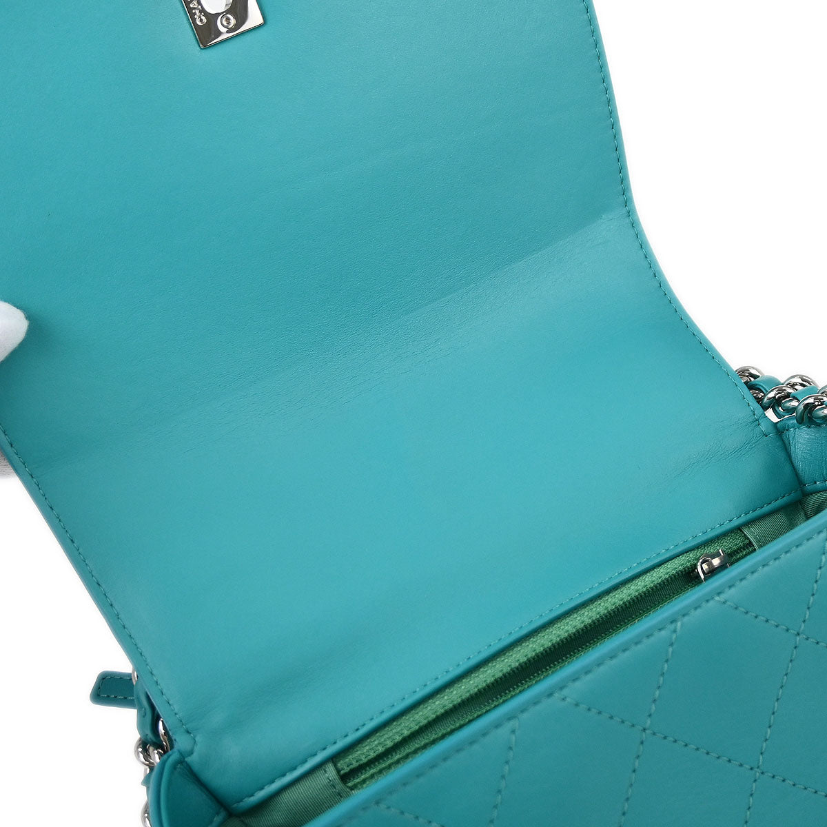 Chanel 2017 Turquoise Blue Calfskin Top Handle 2way Shoulder Handbag