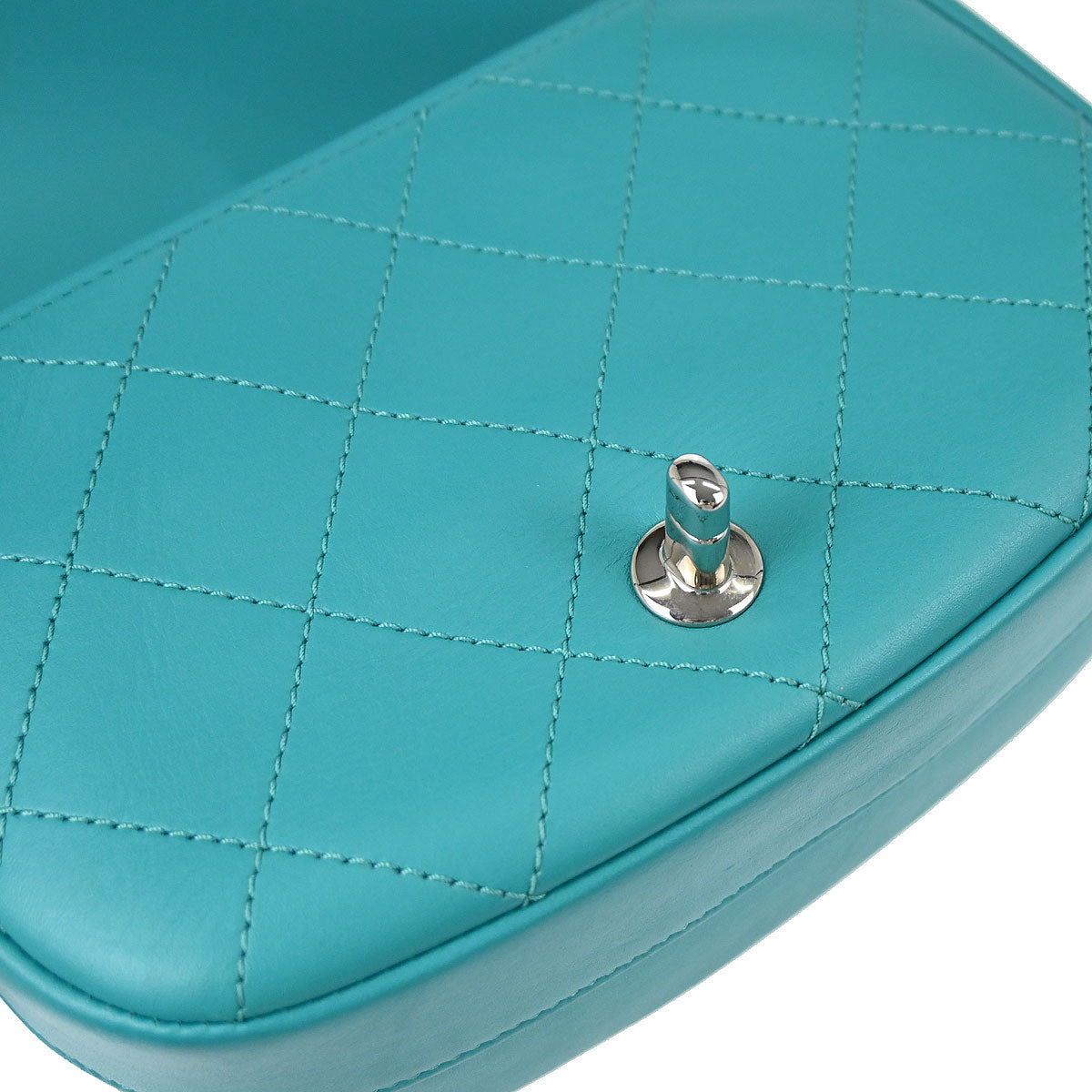 Chanel 2017 Turquoise Blue Calfskin Top Handle 2way Shoulder Handbag