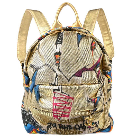 Chanel Gold Canvas Graffiti Street Spirit Backpack