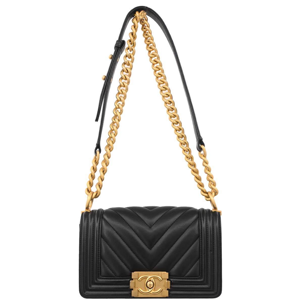Boy Chanel Black Lambskin Chevron Small Chain Shoulder Bag