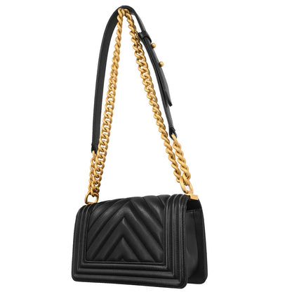 Boy Chanel Black Lambskin Chevron Small Chain Shoulder Bag