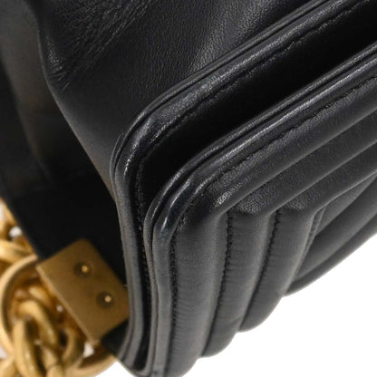 Boy Chanel Black Lambskin Chevron Small Chain Shoulder Bag