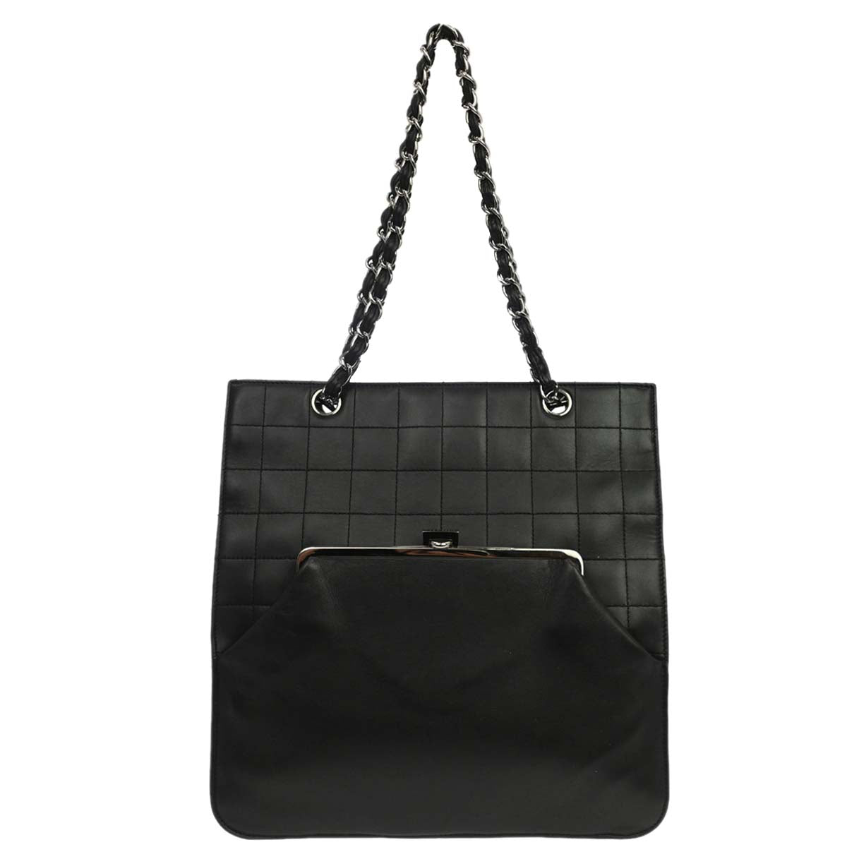 Chanel Black Lambskin Choco Bar Tote Handbag