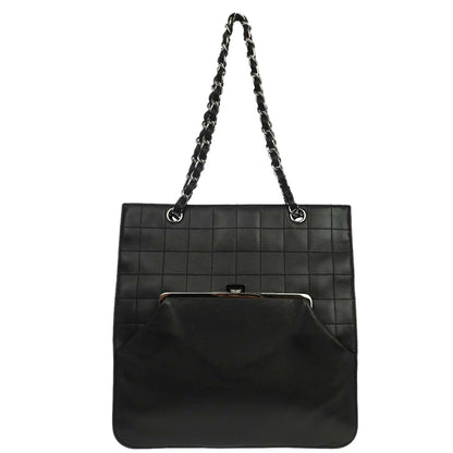Chanel Black Lambskin Choco Bar Tote Handbag