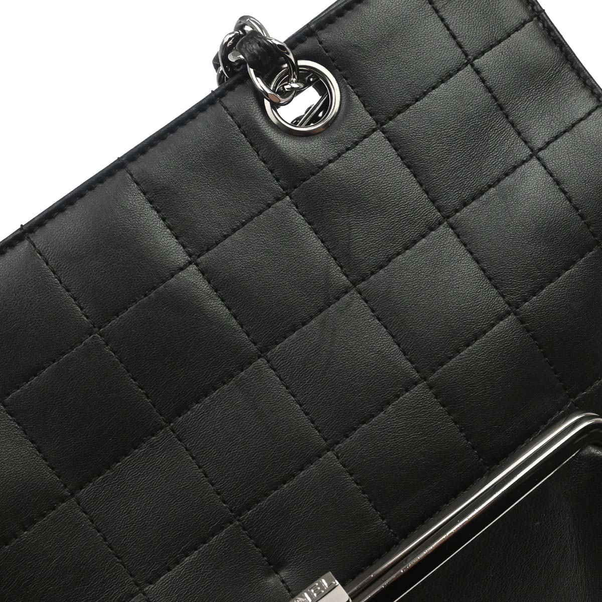 Chanel Black Lambskin Choco Bar Tote Handbag