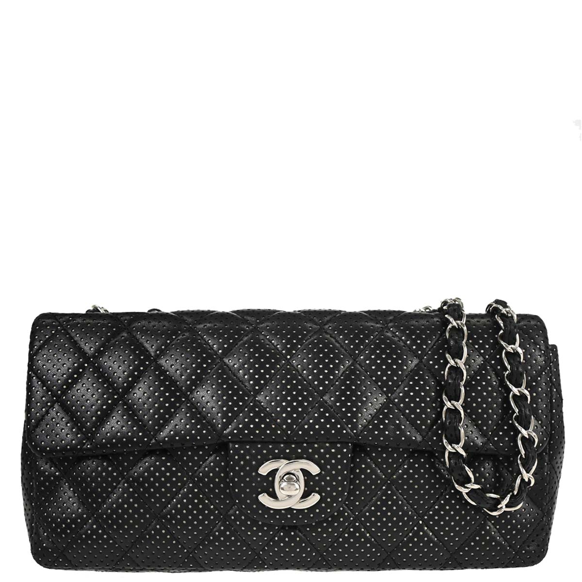 Chanel Black Perforated Lambskin East West Shoulder Bag