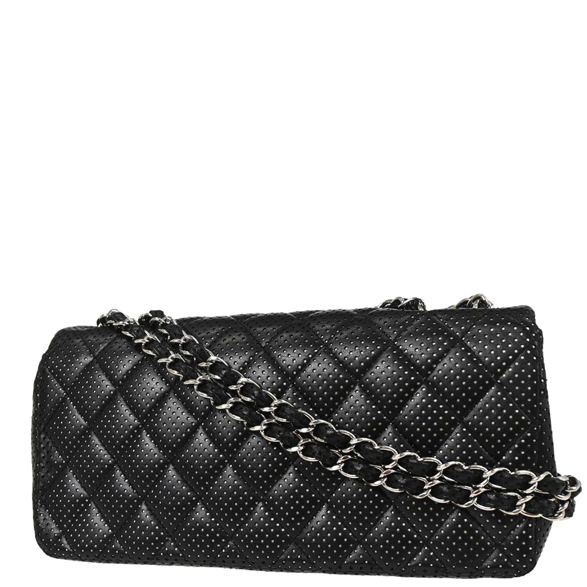 Chanel Black Perforated Lambskin East West Shoulder Bag