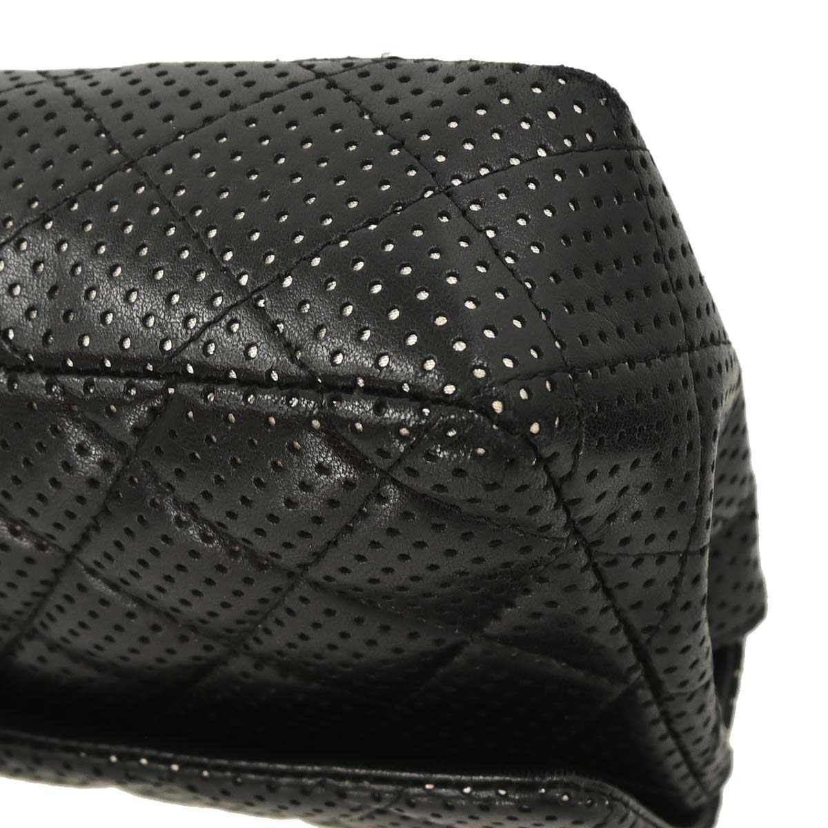 Chanel Black Perforated Lambskin East West Shoulder Bag