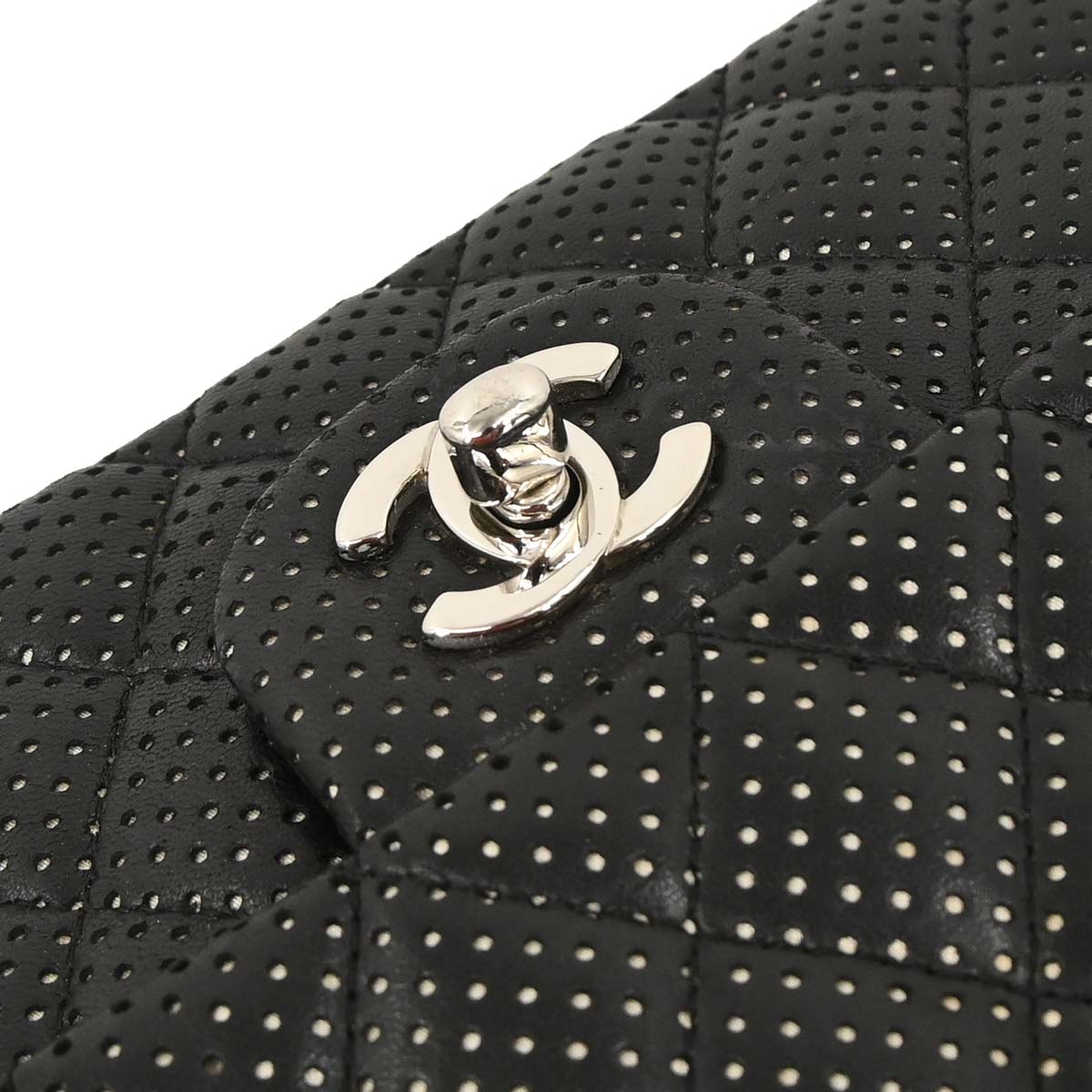 Chanel Black Perforated Lambskin East West Shoulder Bag