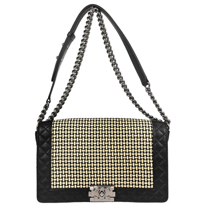 Boy Reverso Chanel Black Beige Lambskin Medium Shoulder Bag