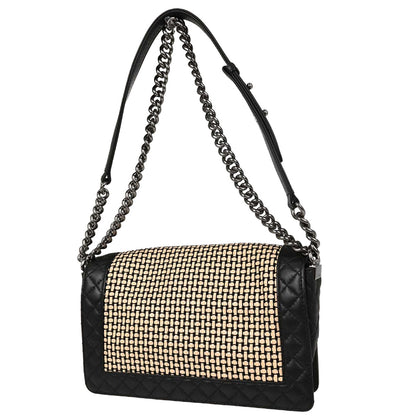 Boy Reverso Chanel Black Beige Lambskin Medium Shoulder Bag