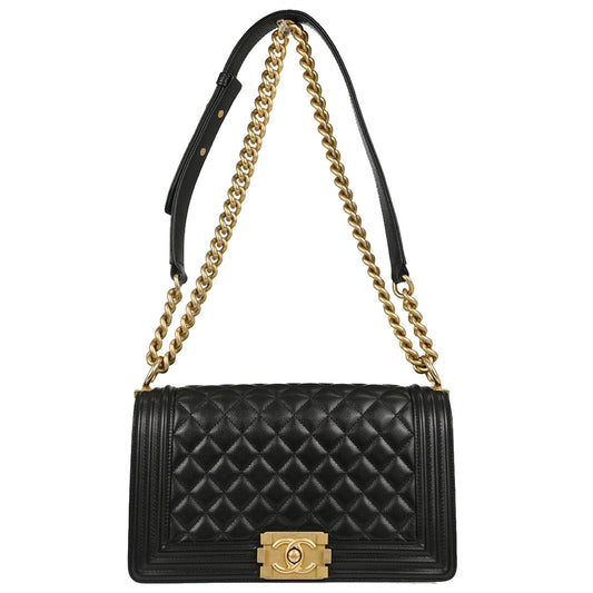 Boy Chanel 2019 Black Caviar Skin Medium Chain Shoulder Bag