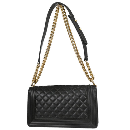 Boy Chanel 2019 Black Caviar Skin Medium Chain Shoulder Bag