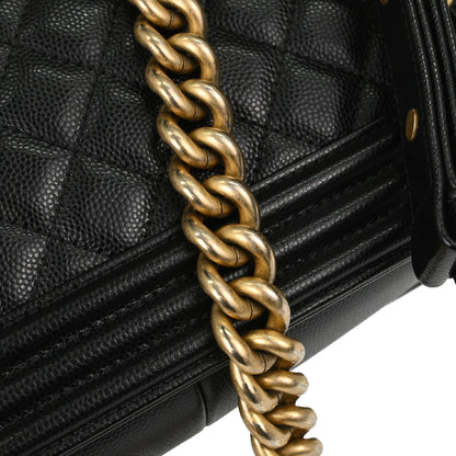 Boy Chanel 2019 Black Caviar Skin Medium Chain Shoulder Bag