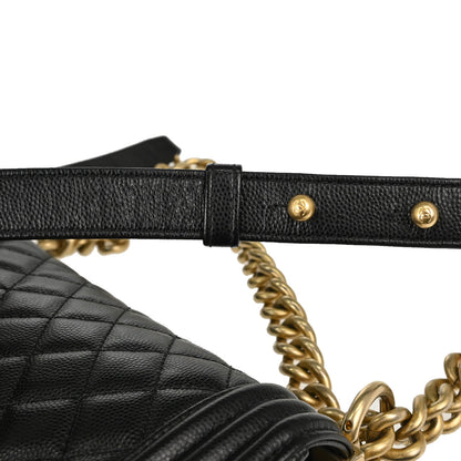 Boy Chanel 2019 Black Caviar Skin Medium Chain Shoulder Bag