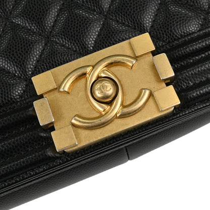 Boy Chanel 2019 Black Caviar Skin Medium Chain Shoulder Bag