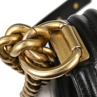 Boy Chanel 2019 Black Caviar Skin Medium Chain Shoulder Bag