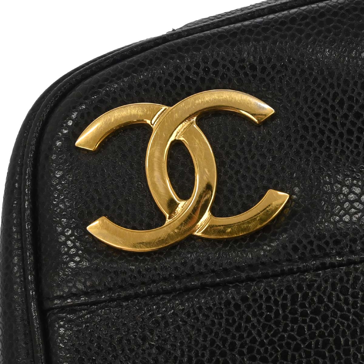 Chanel 1989-1991 Black Caviar Triple CC Shoulder Tote Bag