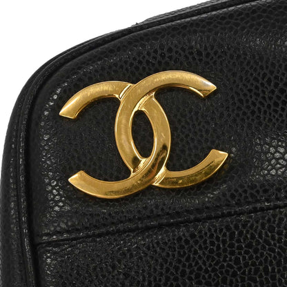 Chanel 1989-1991 Black Caviar Triple CC Shoulder Tote Bag
