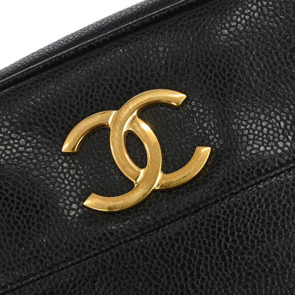 Chanel 1989-1991 Black Caviar Triple CC Shoulder Tote Bag