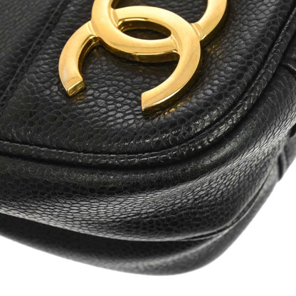 Chanel 1989-1991 Black Caviar Triple CC Shoulder Tote Bag