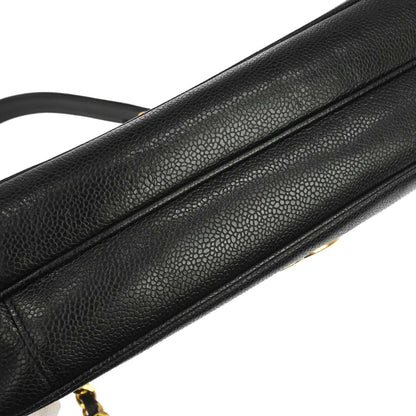 Chanel 1989-1991 Black Caviar Triple CC Shoulder Tote Bag