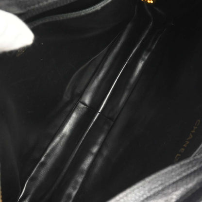 Chanel 1989-1991 Black Caviar Triple CC Shoulder Tote Bag