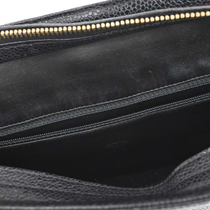Chanel 1989-1991 Black Caviar Triple CC Shoulder Tote Bag