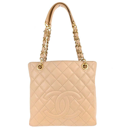 Chanel Beige Caviar Skin Petite Shopping Tote PST Chain Handbag