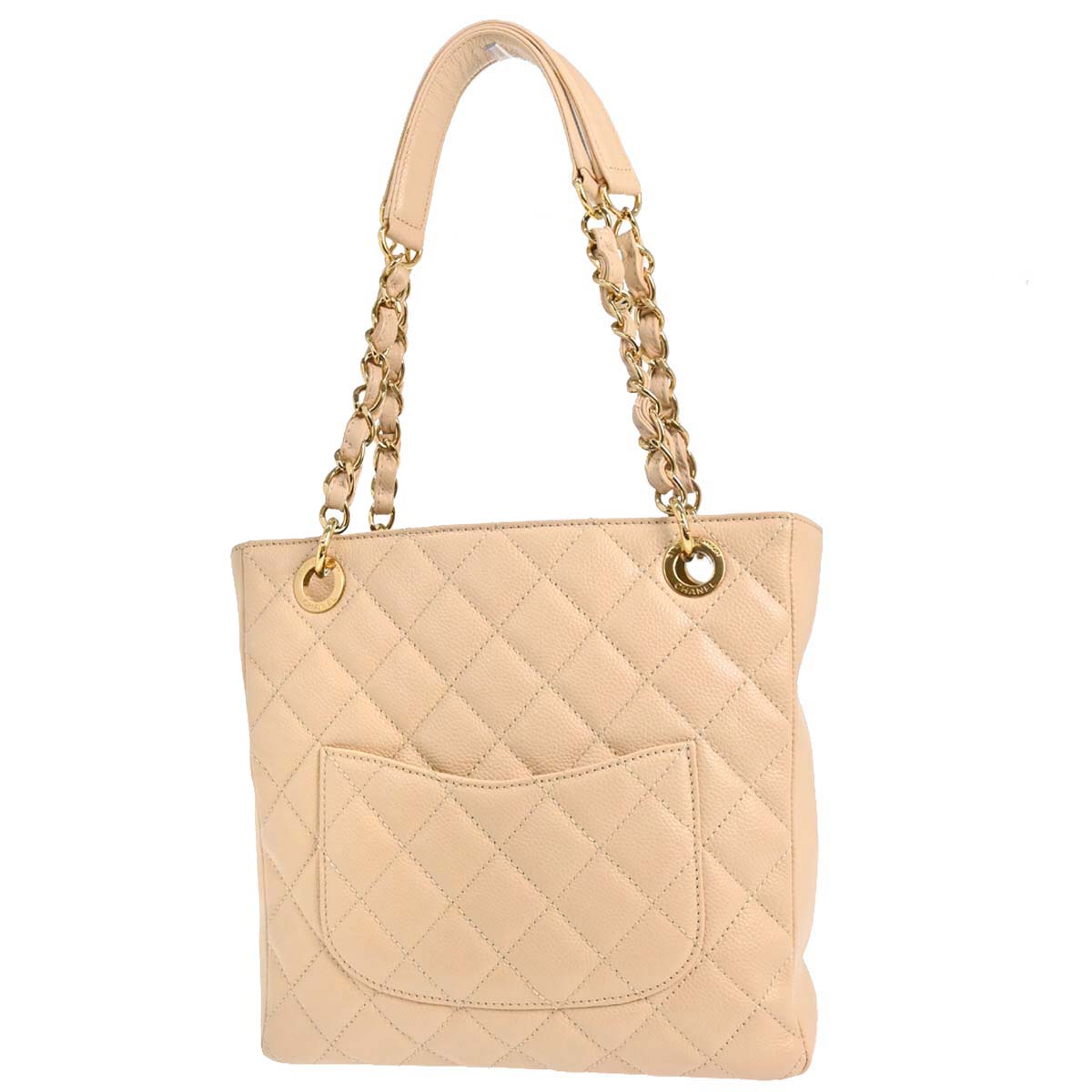 Chanel Beige Caviar Skin Petite Shopping Tote PST Chain Handbag