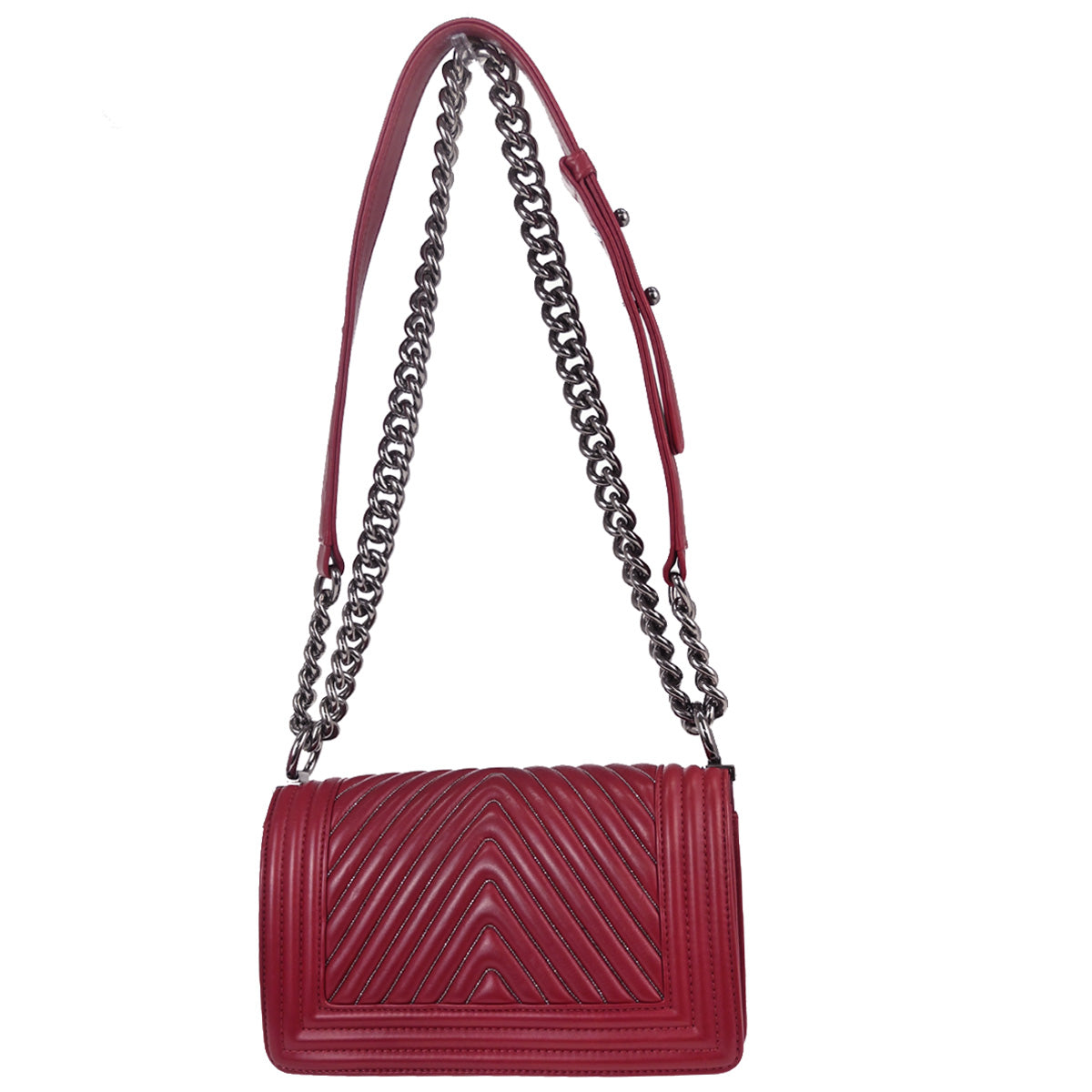 Boy Chanel 2014-2015 Red Lambskin Chevron Small Chain Shoulder Ba