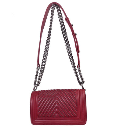 Boy Chanel 2014-2015 Red Lambskin Chevron Small Chain Shoulder Ba