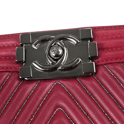 Boy Chanel 2014-2015 Red Lambskin Chevron Small Chain Shoulder Ba
