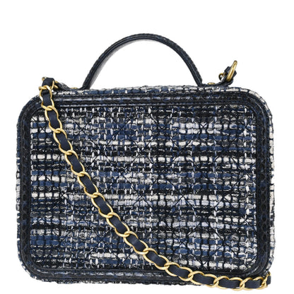 Chanel * 2018 Navy Tweed Python CC Filigree 2way Shoulder Vanity Handbag