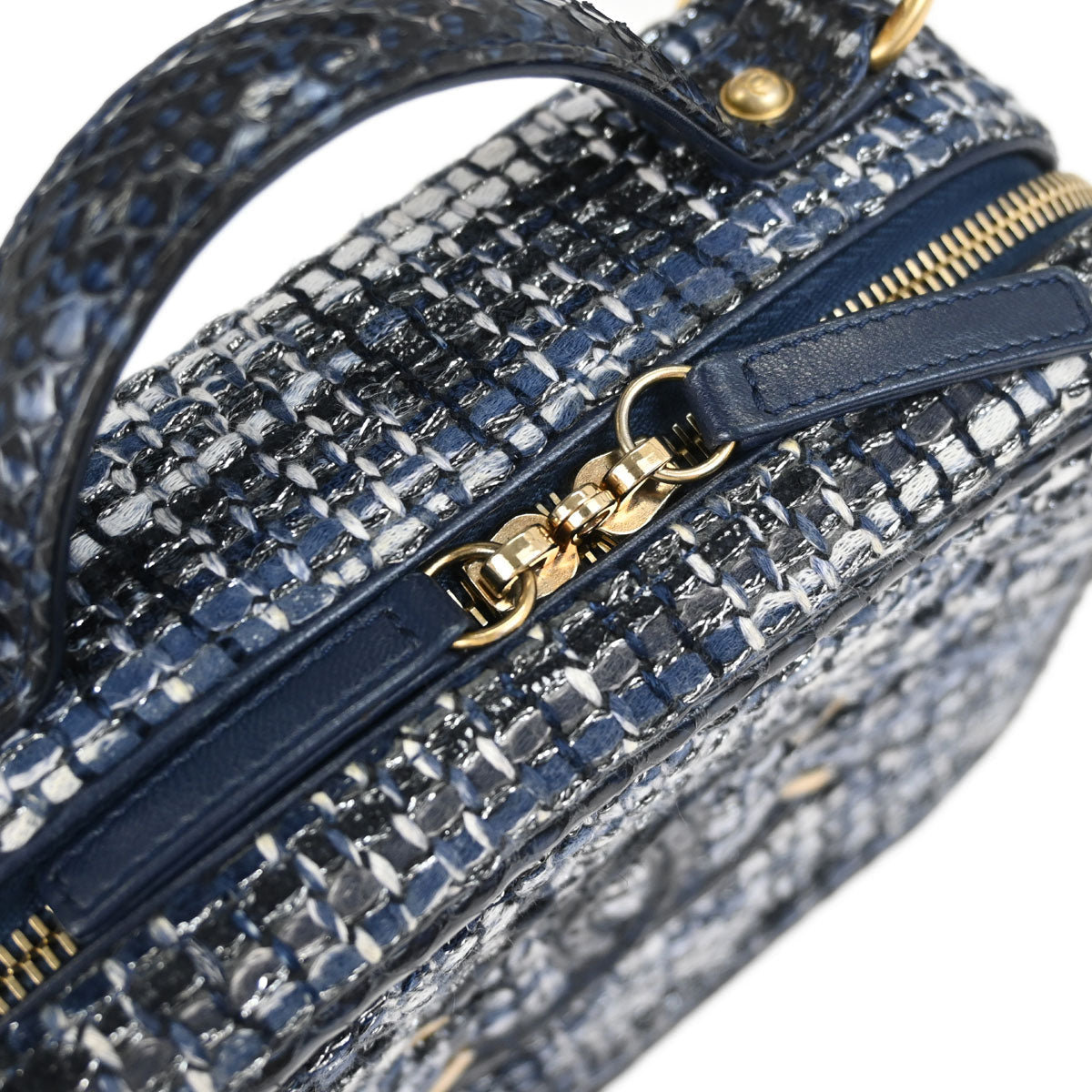 Chanel * 2018 Navy Tweed Python CC Filigree 2way Shoulder Vanity Handbag