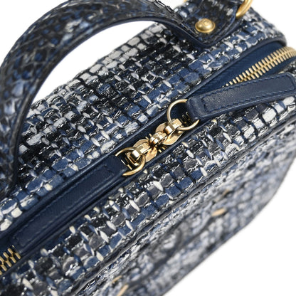 Chanel * 2018 Navy Tweed Python CC Filigree 2way Shoulder Vanity Handbag