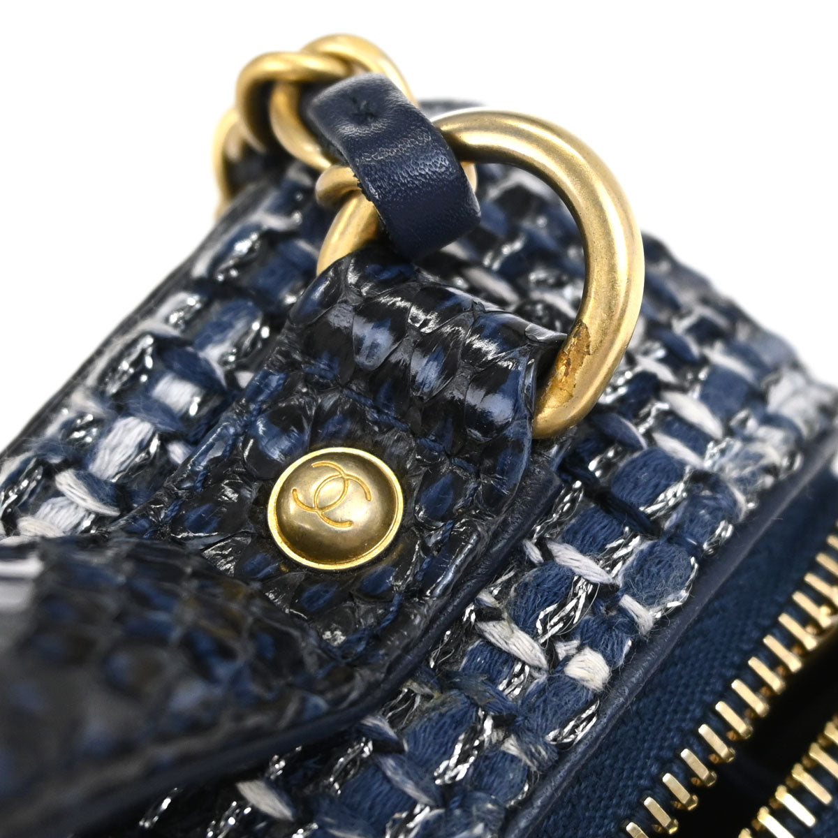 Chanel * 2018 Navy Tweed Python CC Filigree 2way Shoulder Vanity Handbag